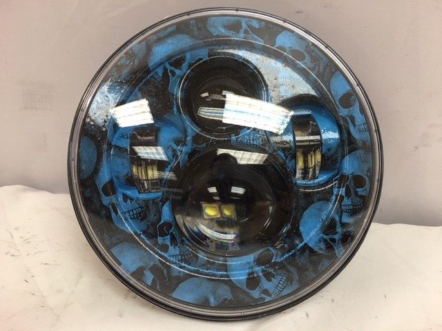 7" DAYMAKER Replacement Custom Blue Skull Design Projector HID LED Light Bulb Headlight Motorcycle Harley
