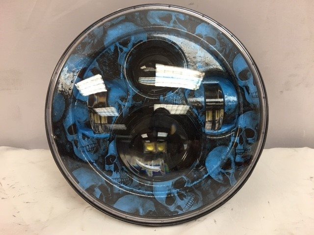 7" DAYMAKER Replacement Custom Blue Skull Design Projector HID LED Light Bulb Headlight Motorcycle Harley