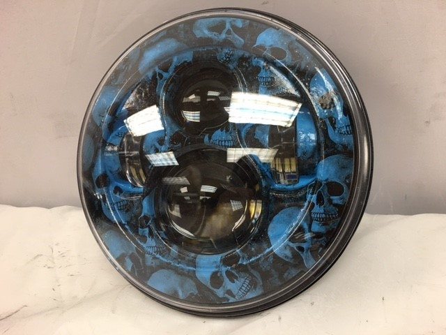 7" DAYMAKER Replacement Custom Blue Skull Design Projector HID LED Light Bulb Headlight Motorcycle Harley
