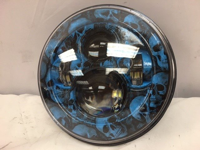 7" DAYMAKER Replacement Custom Blue Skull Design Projector HID LED Light Bulb Headlight Motorcycle Harley
