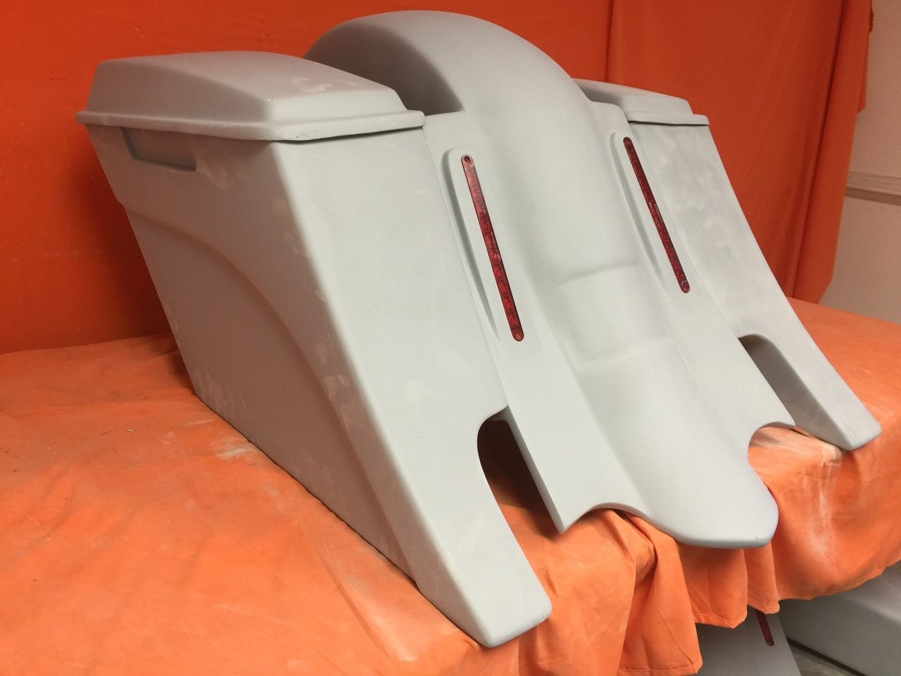 Honda Shadow Sabre 1100 6" Extended Saddlebags Out & Down Bags LED Rear Fender Dual Cut Out Lids