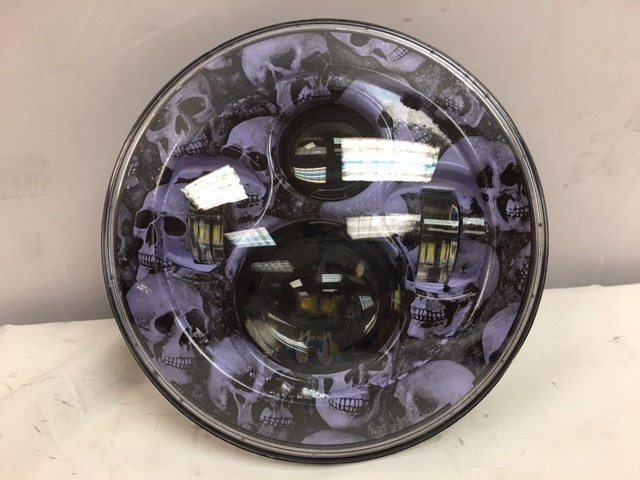 7" DAYMAKER Replacement Custom Purple Skull Design Projector HID LED Light Bulb Headlight Motorcycle Harley