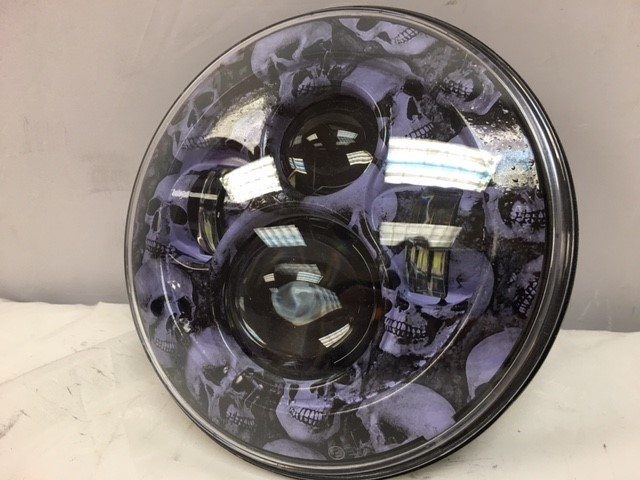 7" DAYMAKER Replacement Custom Purple Skull Design Projector HID LED Light Bulb Headlight Motorcycle Harley