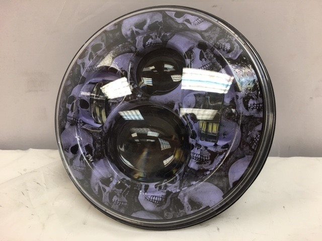 7" DAYMAKER Replacement Custom Purple Skull Design Projector HID LED Light Bulb Headlight Motorcycle Harley