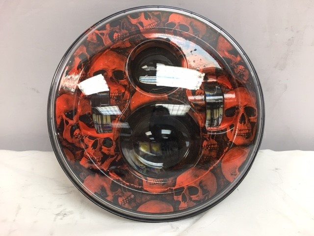 7" DAYMAKER Replacement Custom Orange Skull Design Projector HID LED Light Bulb Headlight Motorcycle Harley