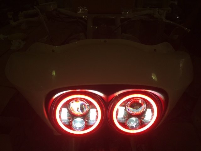 DUAL 7" DAYMAKER 2014 - 2018 RED HALO LED Replacement ROAD GLIDE Black Light Bulb Headlight Harley Bezel