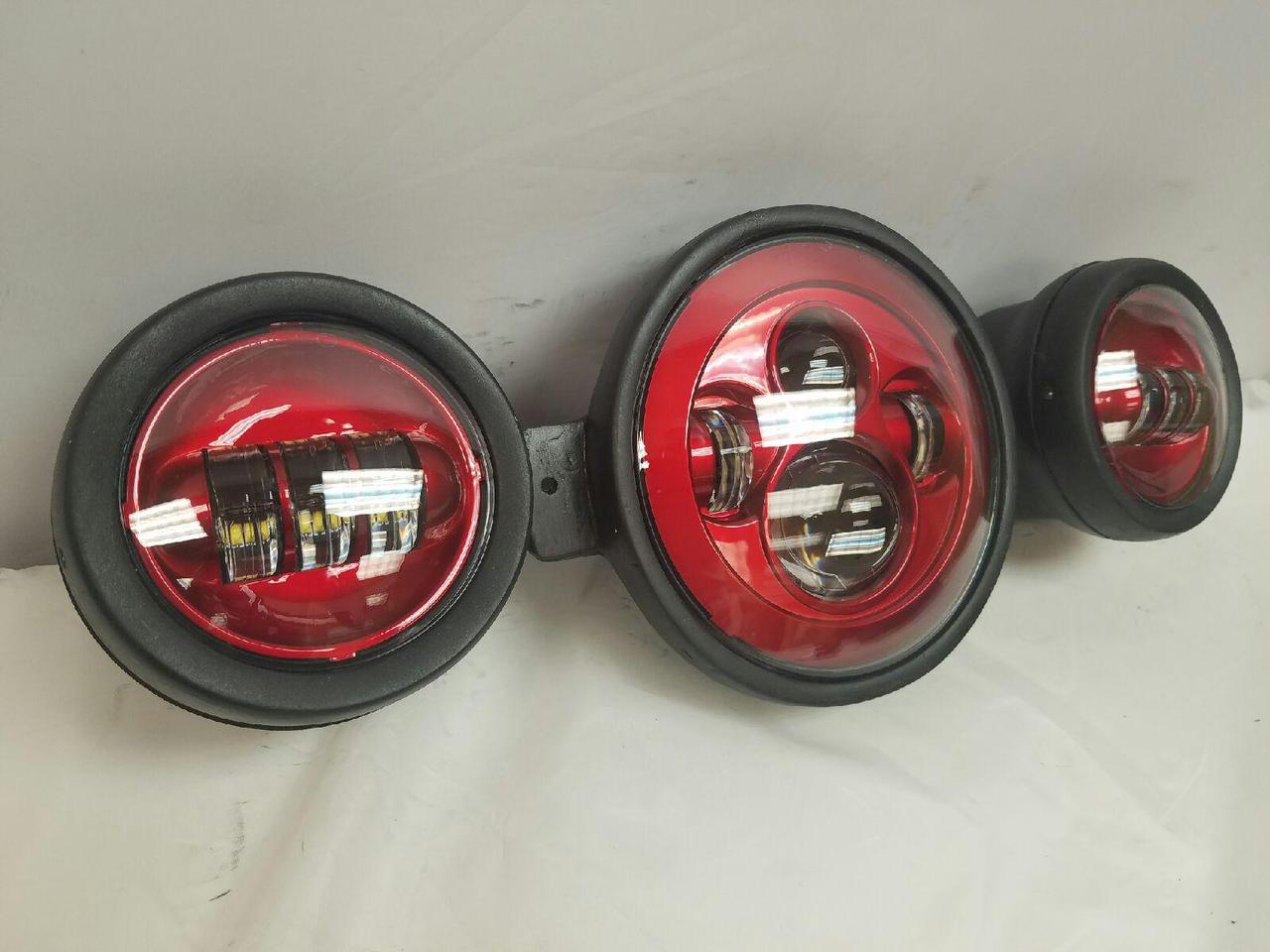 7" Kawasaki Voyager & Vaquero DAYMAKER Headlight Dual 4.5" - 4 1/2" Auxiliary AUX Red Spot Passing LED Fog Lights SET