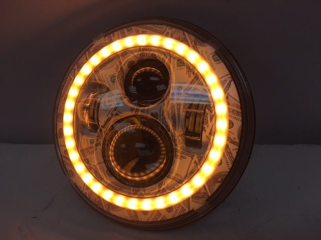 7" DAYMAKER Custom Big Money Daymaker Design With Orange Halo Projector HID LED Light Bulb Headlight Motorcycle Harley