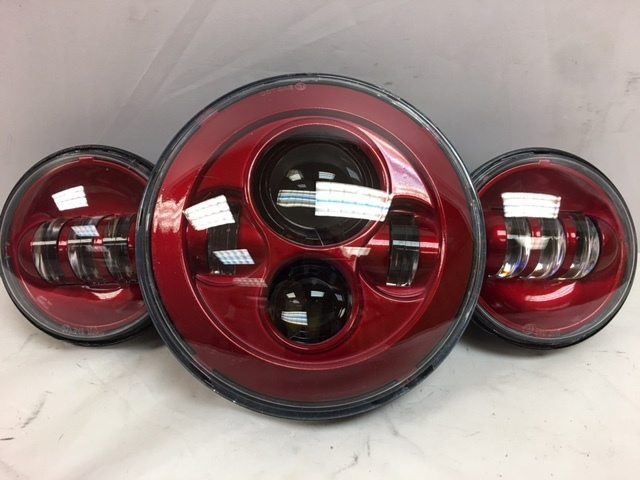 7" DAYMAKER Color Matched 3 PIECE SET Velocity Red LED Light Bulb Headlight Motorcycle Harley