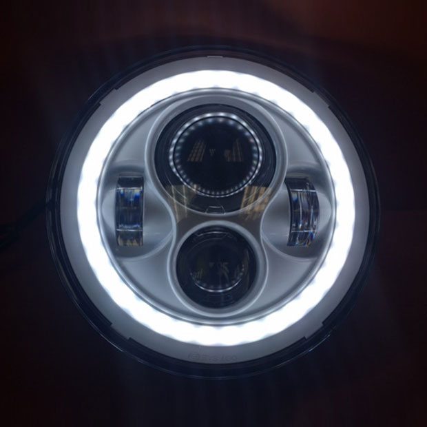 7" DAYMAKER Replacement WHITE With WHITE Halo Projector HID LED Light Bulb Headlight Motorcycle Harley