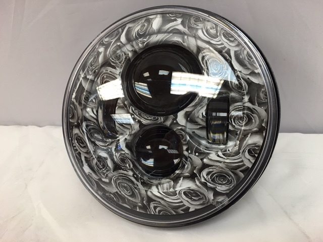 7" DAYMAKER Replacement Black Rose Design Projector HID LED Light Bulb Headlight Motorcycle Harley