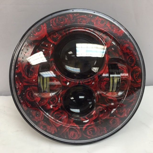 7" DAYMAKER Replacement Red Roses Design Projector HID LED Light Bulb Headlight Motorcycle Harley
