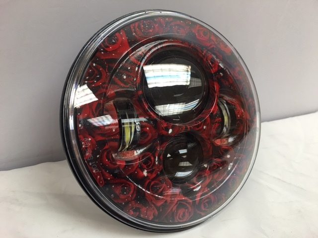 7" DAYMAKER Replacement Red Roses Design Projector HID LED Light Bulb Headlight Motorcycle Harley