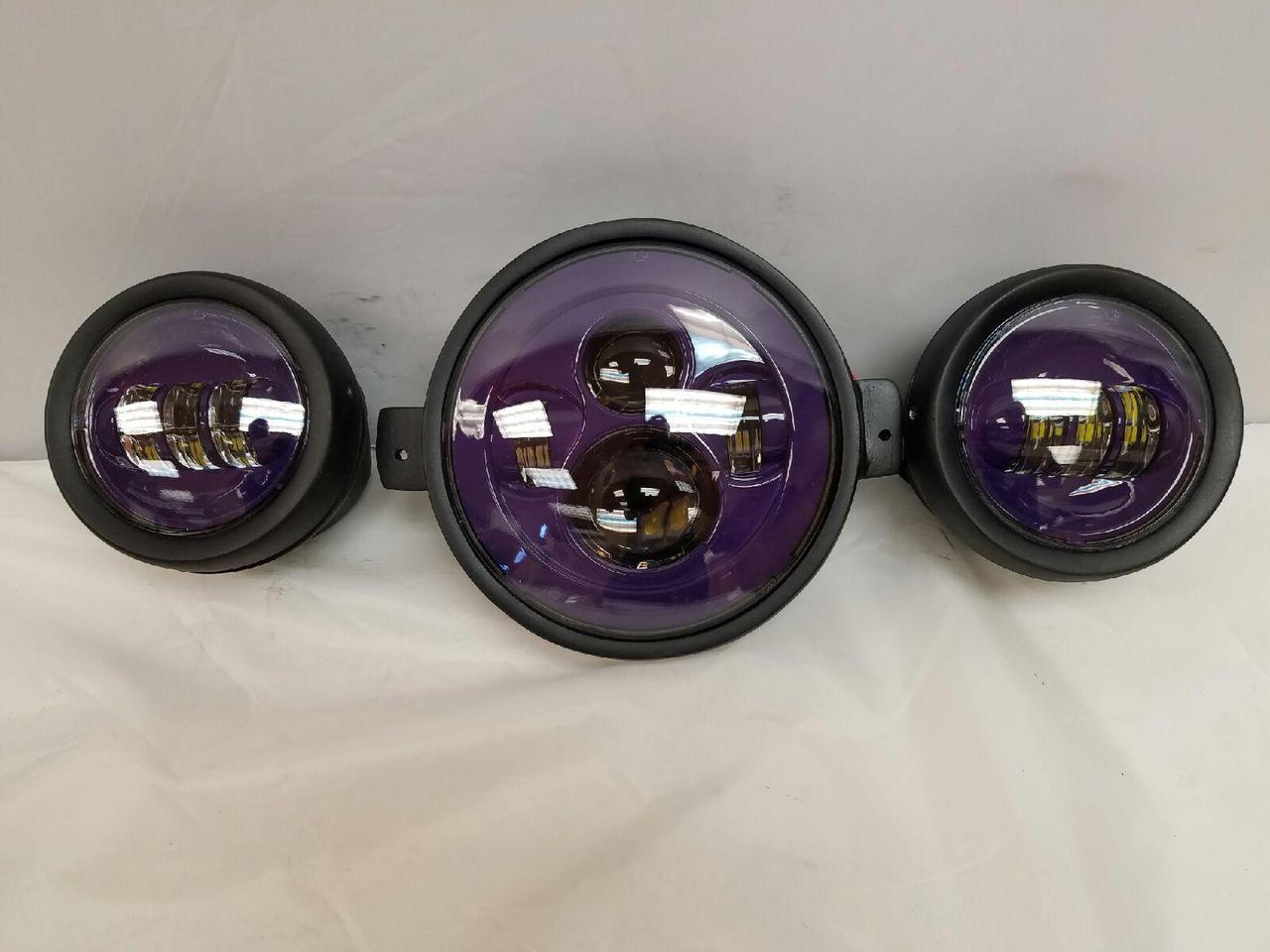 7" Kawasaki Voyager & Vaquero DAYMAKER Headlight Dual 4.5" - 4 1/2" Auxiliary AUX Purple Spot Passing LED Fog Lights SET