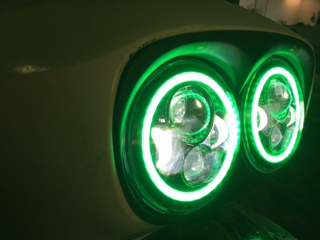 DUAL 7" DAYMAKER GREEN HALO LED Replacement ROAD GLIDE Black Light Bulb Headlight Motorcycle Harley Bezel