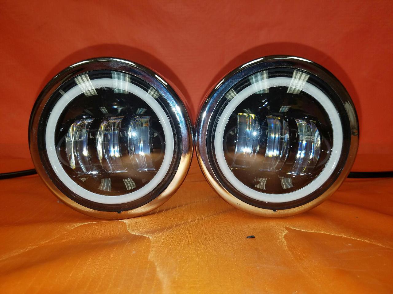 Harley Chrome Dual Twin DAYMAKER Headlights with Bracket Light Bar for FAT BOB STREET BOB DYNA - White Halo