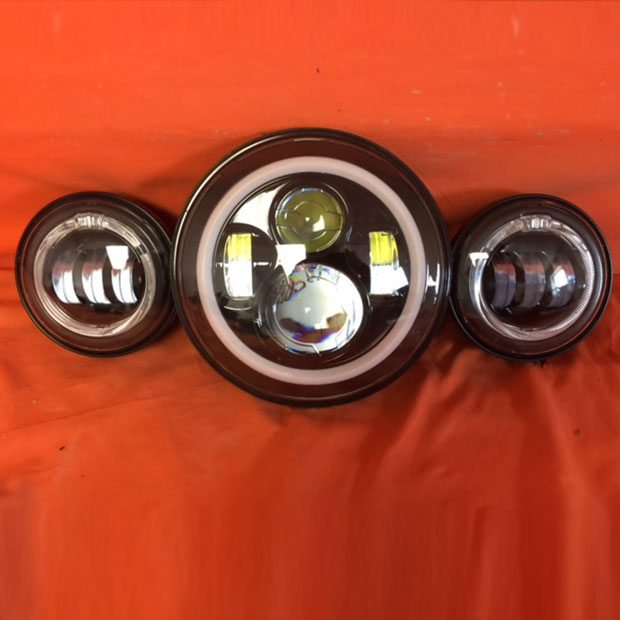 7" DAYMAKER White HALO Headlight Dual 4.5" - 4 1/2" HALO Auxiliary AUX Black Spot Passing LED Fog Lights Bulb Harley SET