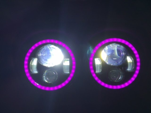DUAL 7" DAYMAKER 2014 - 2018 PINK HALO LED Replacement ROAD GLIDE Chrome Light Bulb Headlight Harley Bezel