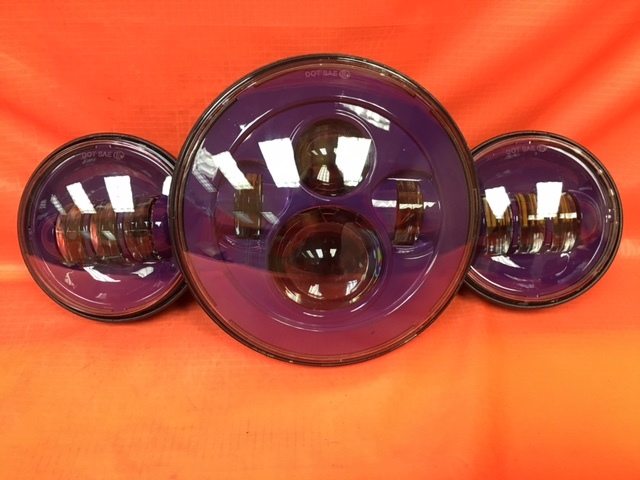 7" DAYMAKER PURPLE Headlight Dual Purple 4.5" - 4 1/2" Auxiliary AUX Spot Passing LED Fog Lights Bulb Harley SET