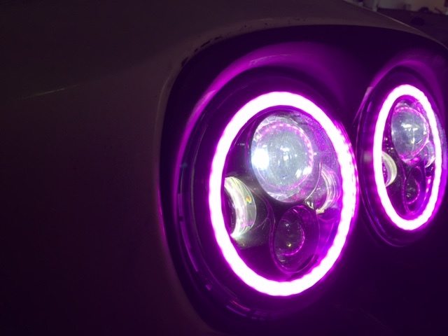 DUAL 7" DAYMAKER 2014 - 2018 PINK HALO LED Replacement ROAD GLIDE Chrome Light Bulb Headlight Harley Bezel