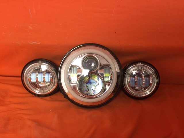 7" DAYMAKER Blue HALO Headlight Dual 4.5" - 4 1/2" BLUE HALO Auxiliary AUX Chrome Spot Passing LED Fog Lights Bulb Harley SET