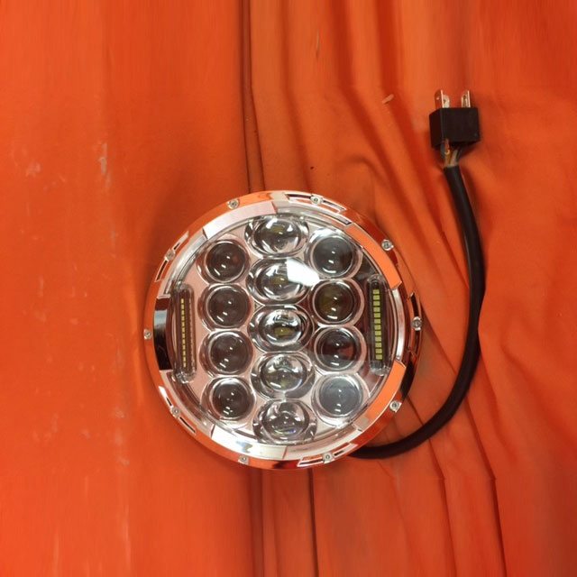 7" DAYMAKER 75W CHROME Projector HID LED Light Bulb Headlight Motorcycle Harley with PINK HALO