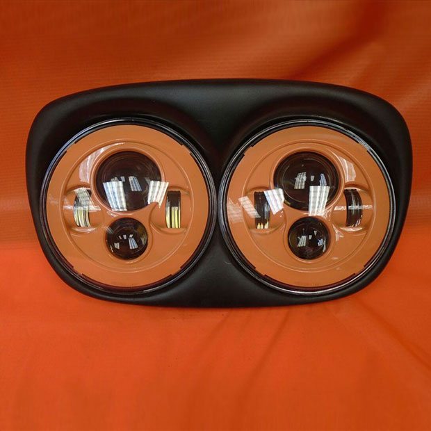 DUAL 7" ORANGE DAYMAKER LED ROAD GLIDE Black Light Bulb Headlight Motorcycle Harley Bezel