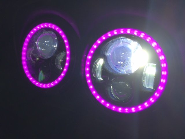 DUAL 7" DAYMAKER 2014 - 2018 PINK HALO LED Replacement ROAD GLIDE Black Light Bulb Headlight Harley Bezel