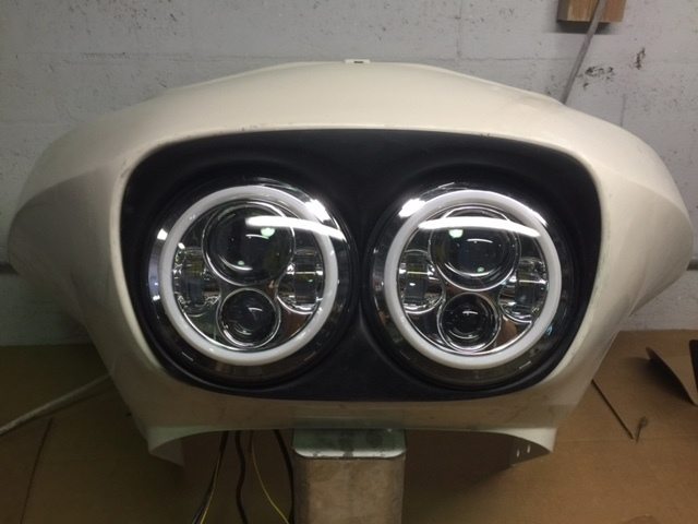 DUAL 7" DAYMAKER WHITE HALO LED Replacement ROAD GLIDE Chrome Light Bulb Headlight Motorcycle Harley Bezel