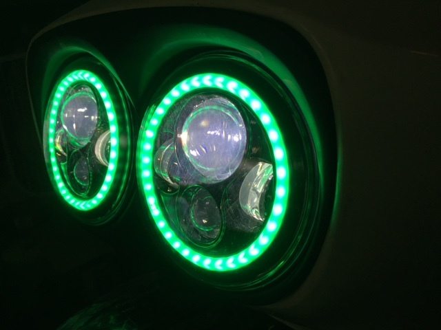 DUAL 7" DAYMAKER GREEN HALO LED Replacement ROAD GLIDE Chrome Light Bulb Headlight Motorcycle Harley Bezel