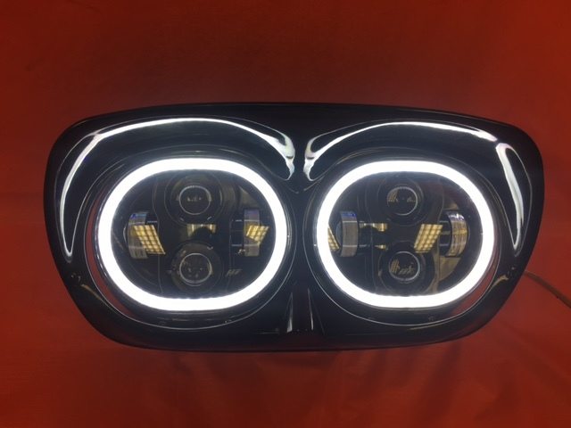 DUAL 5.75" DAYMAKER HID LED ROAD GLIDE Black Light with FULL HALO Bulb Headlight Motorcycle Harley Bezel