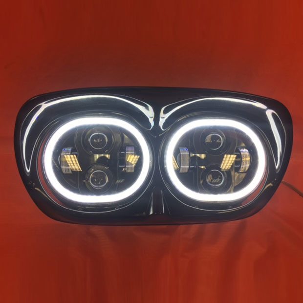 DUAL 5.75" DAYMAKER HID LED ROAD GLIDE Black Light with FULL HALO Bulb Headlight Motorcycle Harley Bezel