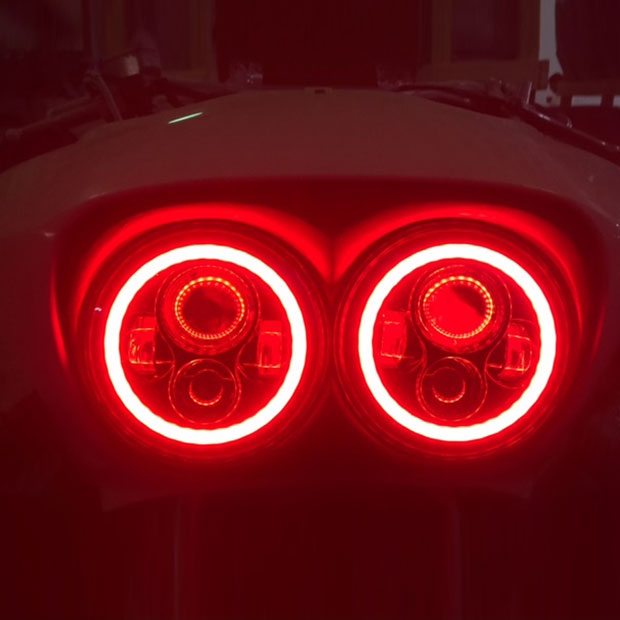 DUAL 7" DAYMAKER RED HALO LED Replacement ROAD GLIDE Black Light Bulb Headlight Motorcycle Harley Beze