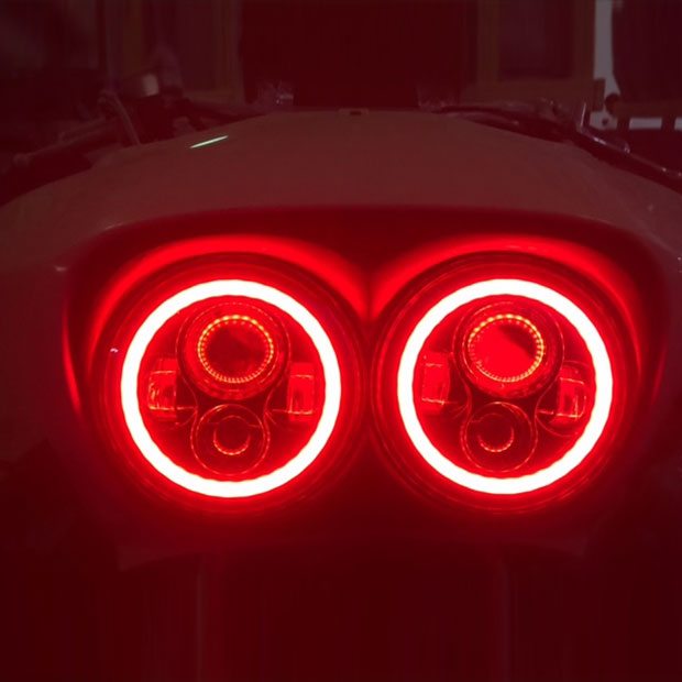 DUAL 7" DAYMAKER RED HALO LED Replacement ROAD GLIDE Chrome Light Bulb Headlight Motorcycle Harley Bezel