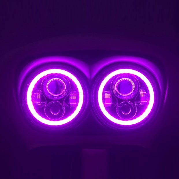 DUAL 7" DAYMAKER PINK HALO LED Replacement ROAD GLIDE Chrome Light Bulb Headlight Motorcycle Harley Bezel