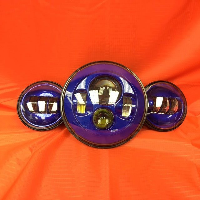 7" DAYMAKER BLUE Headlight Blue Dual 4.5" - 4 1/2" Auxiliary AUX Spot Passing LED Fog Lights Bulb Harley SET