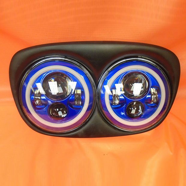 DUAL 7" BLUE DAYMAKER BLUE HALO LED ROAD GLIDE Black Light Bulb Headlight Motorcycle Harley Bezel