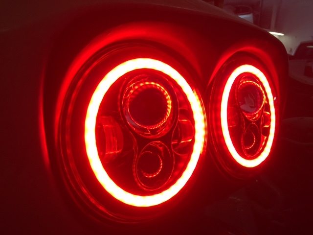 DUAL 7" DAYMAKER RED HALO LED Replacement ROAD GLIDE Chrome Light Bulb Headlight Motorcycle Harley Bezel