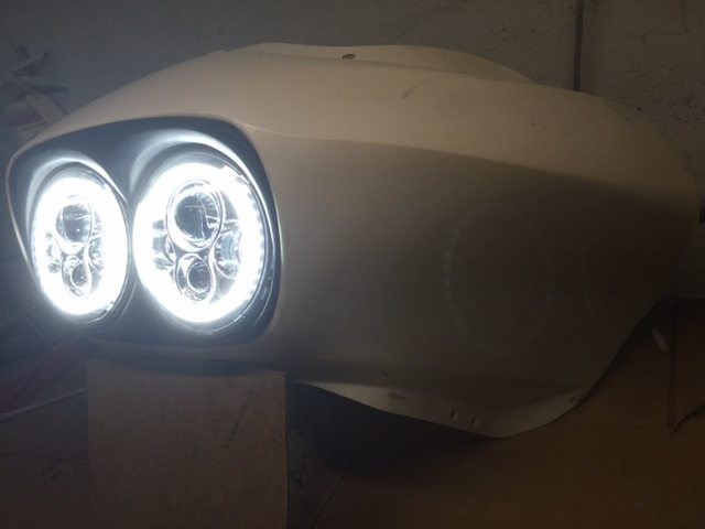 DUAL 7" DAYMAKER 2014 - 2018 WHITE HALO LED Replacement ROAD GLIDE Black Light Bulb Headlight Harley Bezel