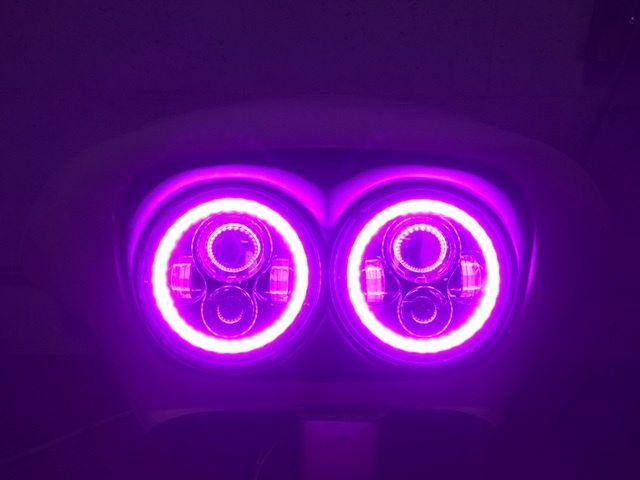 DUAL 7" DAYMAKER 2014 - 2018 PINK HALO LED Replacement ROAD GLIDE Chrome Light Bulb Headlight Harley Bezel
