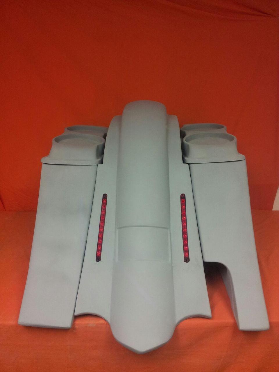 Harley Davidson 6" Heritage Softail Out & Down Extended Saddlebags dual 6.5" Speaker Lids LED Fender Right Side Cut Out
