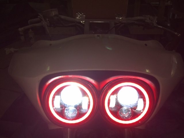 DUAL 7" DAYMAKER RED HALO LED Replacement ROAD GLIDE Chrome Light Bulb Headlight Motorcycle Harley Bezel