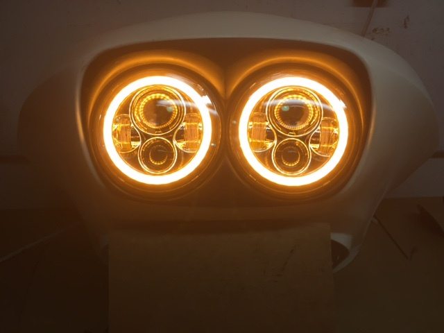 DUAL 7" DAYMAKER ORANGE HALO LED Replacement ROAD GLIDE Black Light Bulb Headlight Motorcycle Harley Bezel