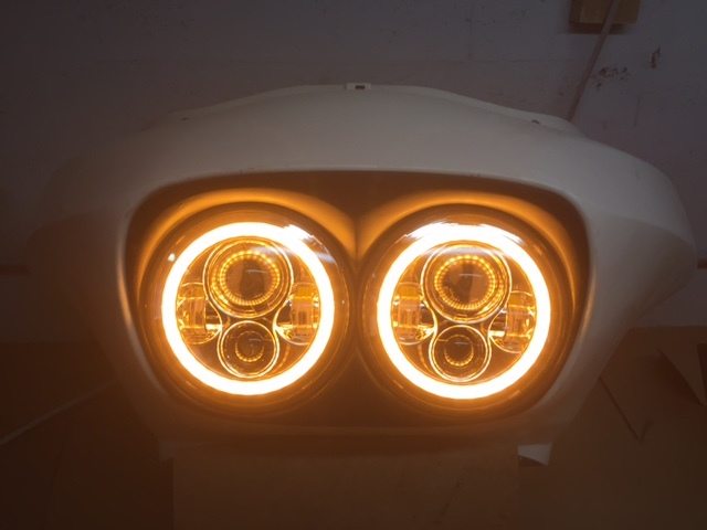 DUAL 7" DAYMAKER ORANGE HALO LED Replacement ROAD GLIDE Black Light Bulb Headlight Motorcycle Harley Bezel