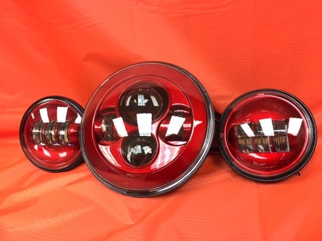 7" DAYMAKER RED Headlight Red Dual 4.5" - 4 1/2" Auxiliary AUX Spot Passing LED Fog Lights Bulb Harley SET