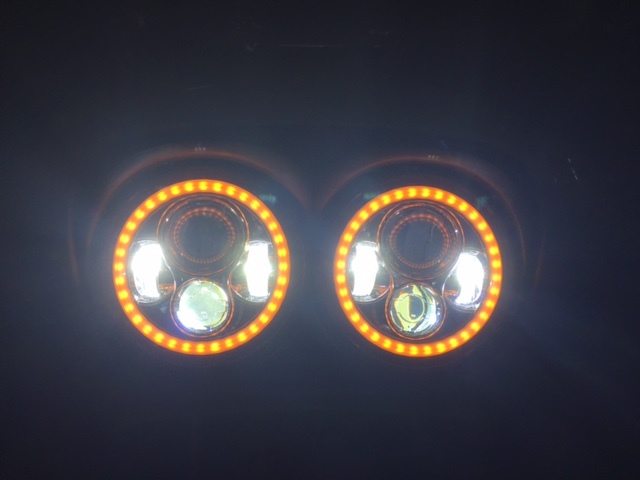 DUAL 7" DAYMAKER ORANGE HALO LED Replacement ROAD GLIDE Black Light Bulb Headlight Motorcycle Harley Bezel