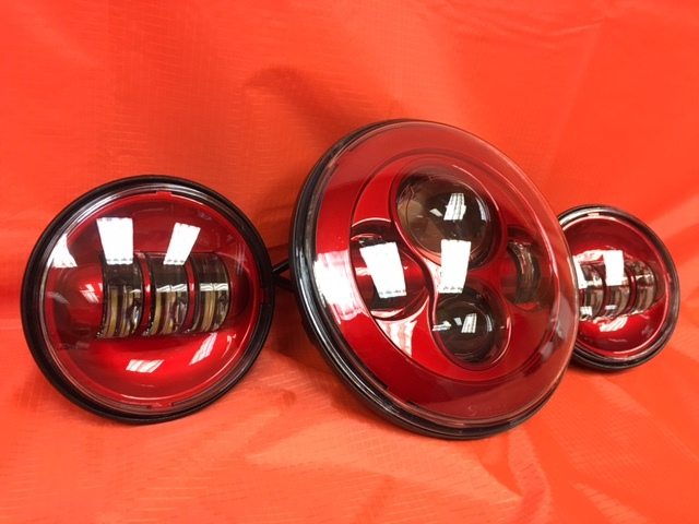 7" DAYMAKER RED Headlight Red Dual 4.5" - 4 1/2" Auxiliary AUX Spot Passing LED Fog Lights Bulb Harley SET