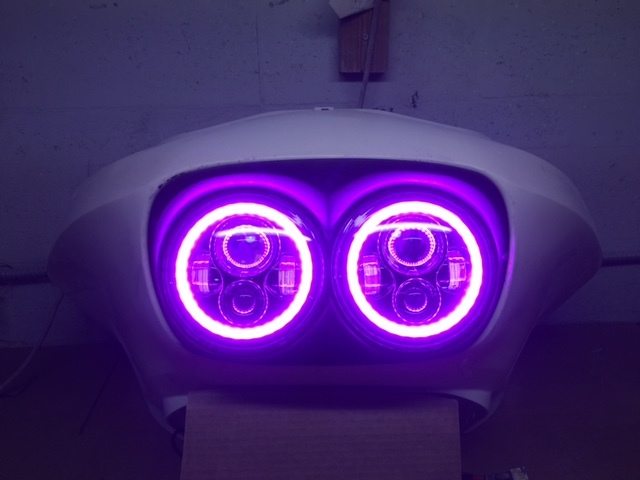DUAL 7" DAYMAKER 2014 - 2018 PINK HALO LED Replacement ROAD GLIDE Chrome Light Bulb Headlight Harley Bezel