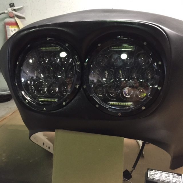 DUAL 7" DAYMAKER 75 WATT LED Replacement ROAD GLIDE Black Light Bulb Headlight Motorcycle Harley Bezel