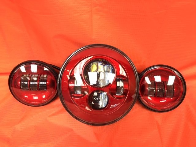 7" DAYMAKER RED Headlight Red Dual 4.5" - 4 1/2" Auxiliary AUX Spot Passing LED Fog Lights Bulb Harley SET